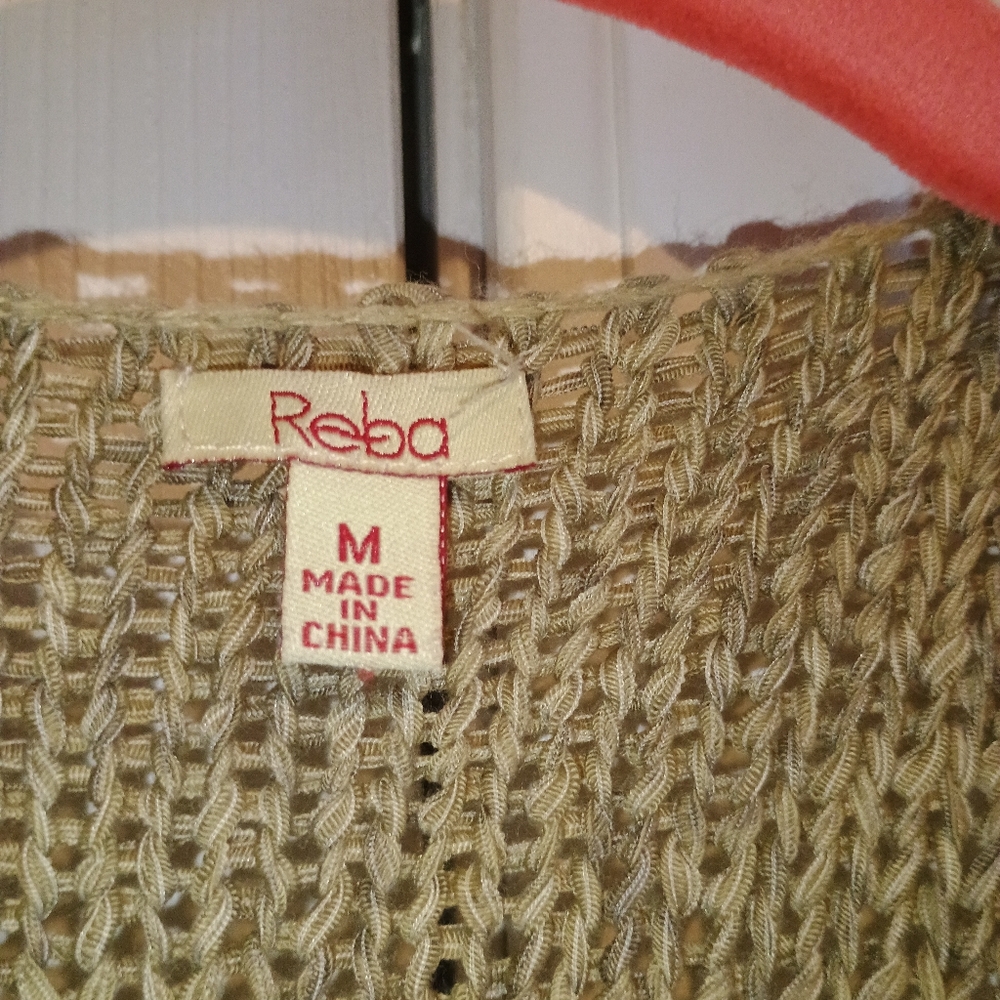 Reba Boho Crochet Fringe Knit Duster Cardigan Medium Neutral‎ Tan Festival... - Picture 5 of 12